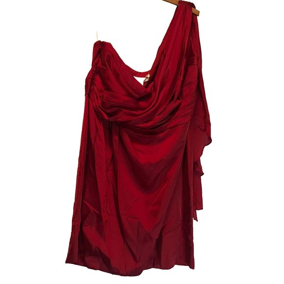 New Davids bridal bridesmaid Red Knee Length One Shoulder with Sash size 20 - Picture 2 of 10